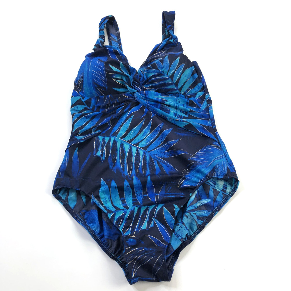 Miraclesuit One Piece Swimsuit Size 16? Blue Tropical Tummy Control Ruched MINT